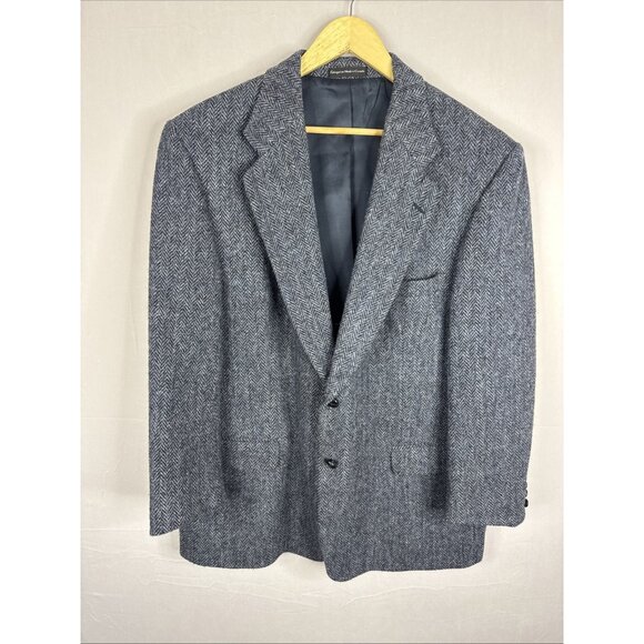 Harris Tweed Gray Blue Herringbone Wool Blazer Sport Coat Men’s 48R Scotland - Picture 1 of 9